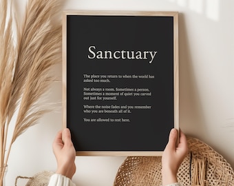 Sanctuary Quote Print, Safe Space Gift, Mental Wellness Wall Art, Encouragement Gift for Her, Mindfulness Print, Birthday Gift for Her