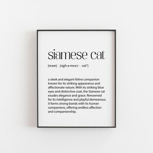 Siamese Cat Wall Art Print Siamese Cat Gift, Siamese Cat Themed Wall Art, Siamese Cat Décor, Cat Dictionary Prints Themed All Posters