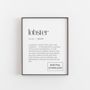Lobster definition digital download print – romantic soulmate wall art for Christmas, Valentine’s Day, or anniversary gift