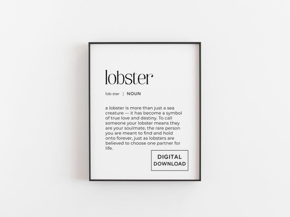 Lobster Definition Print Digital Download – Soulmate Wall Art, Romantic Christmas Gift, Funny Love Poster, Last Minute Anniversary Decor