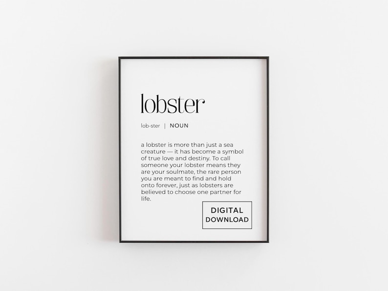 Lobster definition digital download print – romantic soulmate wall art for Christmas, Valentine’s Day, or anniversary gift