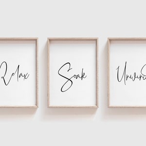 Relax Soak Unwind, Set of 3 Bathroom Art, Bathroom Set of 3, Bathroom Ideas, Cute Bathroom Decor, Elegant Bathroom Art, Aitbnb Guest Room