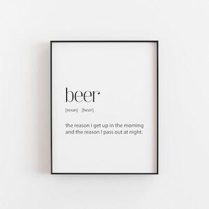 Beer Poster, Beer Gifts, Beer Wall Art, Beer Decor, Beer Printable, Beer Digital Download, Beer Definition, Beer Birthday Gift, Beer Drinker