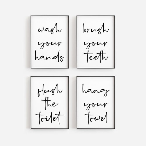 Bathroom Rules Sign Bathroom Prints Set of 4 Prints Black Etsy
