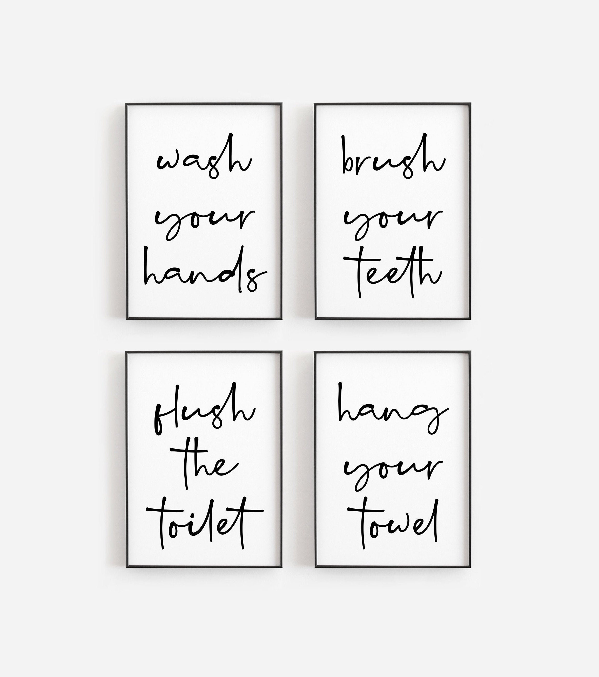 Bathroom Rules Sign Bathroom Prints Set of 4 Prints Black Etsy