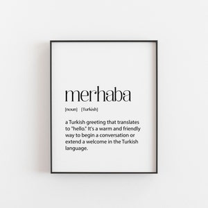 Merhaba, Türkische Kunst, Einfache Türkische Wörter, Wörterbuch Drucke, Türkische Wörter in Englischer Sprache, Wandkunst Türkei, Türkische Schlüsselsätze, A2