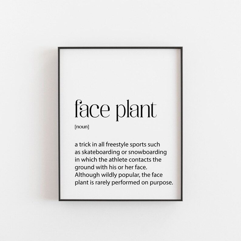 Wall art prints face plant definition snowboarding decor