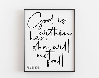 Psalm 46:5 God is within her she will not fall, Psalm Print, Bible Verse Prints, Christian Wall Art, Religious Prints, Scripture Prints