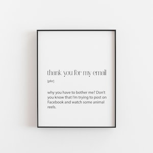 Thank You for My Email Office Definition Wall Art Print | Typography Scandi Decor | Funny Office Gift | Modern Minimalist Design | Office