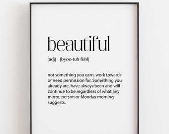 Beautiful Definition Print, Self Love Gift for Her, Empowering Wall Art, Confidence Gift, Body Positive Print