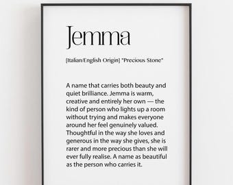 Jemma Name Print, Italian Name Meaning Gift, Personalised Wall Art, Baby Shower Nursery Gift