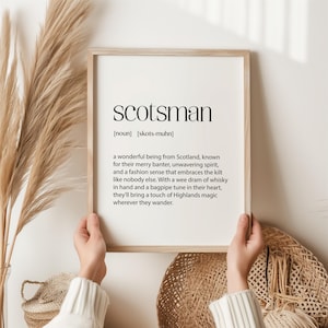 Schottisches Wörterbuch | Scotsman Definition Wandkunst | Lustiges schottisches Geschenk | Scotland Typografie Poster | Schottische Slang Wohnkultur