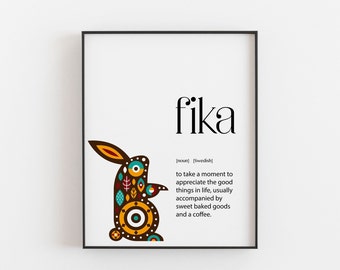 Coffee Gift, Scandinavian Style, Fika Definition, Fika, Scandi Art, Scandi Wall Art, Nordic Art, Hygge Gift, Nordic Home Decor, Hygge Gift