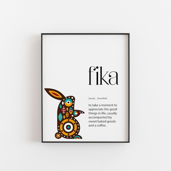 Coffee Gift, Scandinavian Style, Fika Definition, Fika, Scandi Art, Scandi Wall Art, Nordic Art, Hygge Gift, Nordic Home Decor, Hygge Gift