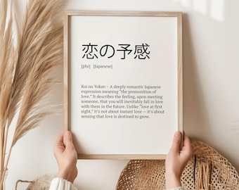 Koi no Yokan Wall Art Print | Japanese Premonition of Love Kanji Poster | Romantic Word Meaning | Minimalist Asian Home Decor Gift | Japan