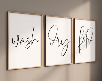 Wash Dry Fold Print Set of 3, Funny Laundry Room Decor, Laundry Wall Art, Housewarming Gift, New Home Gift, Laundry Poster Set
