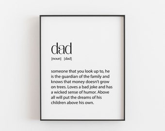 Dad Gift, Definition Print, Gifts for Dad for Christmas, Dad Bedroom or Office Wall Art, Dictionary Wall Art for the Home, Dad Quotes Art