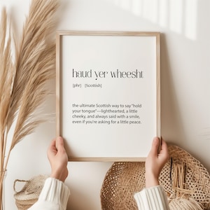 Schotse poster, Haud Yer Wheesht, Schots kerstcadeau, Schotse verjaardagscadeaus, perfect voor mensen met liefde voor Schotland, woordenboek
