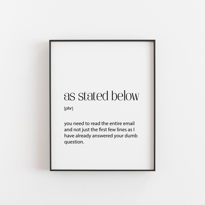 As Stated Below Definition Print Office Print Definition - Etsy Australia