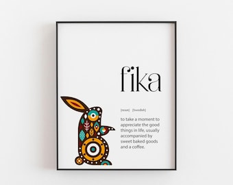 Coffee Gift, Scandinavian Style, Fika Definition, Fika, Scandi Art, Scandi Wall Art, Nordic Art, Hygge Gift, Nordic Home Decor, Hygge Gift