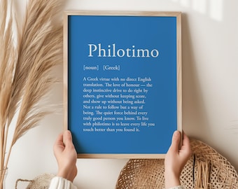 Philotimo Greek Word Print, Love of Honour Gift, Unique Greek Gift, Inspirational Wall Art, Birthday Gift for Him, Greek Heritage Print
