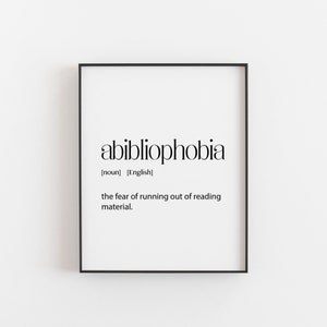 Abibliophobia Definition Print, Book Lover Gift, Librarian Gift, Book Lover Gifts, Book Lover Gifts for Women, Book Lover Gifts for Men