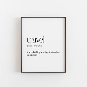 Travel poster, passport definition, travel art, definition print, travel quote art, adventure travel art, black and white, wall art print