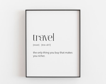 Travel poster, passport definition, travel art, definition print, travel quote art, adventure travel art, black and white, wall art print