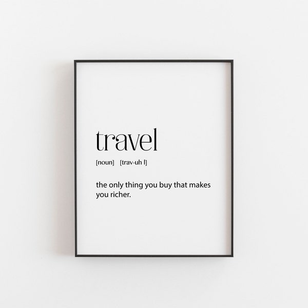 Travel poster, passport definition, travel art, definition print, travel quote art, adventure travel art, black and white, wall art print