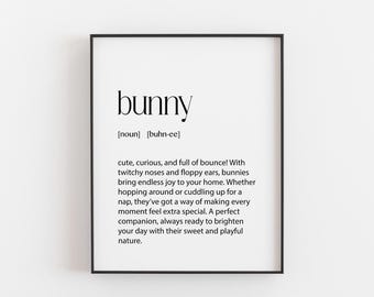 Bunny Definition Print – Cute Bunny Wall Art, Pet Lover Gift, Rabbit Decor, Fluffy Bunny Poster, Fun Animal Print, Bunny Home Decor, Bunnies