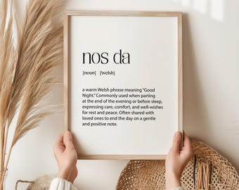 Nos Da Print – Welsh Good Night Wall Art | Minimalist Typography Poster | Celtic Gift | Bedroom & Living Room Home Decor | Welsh Quote Print