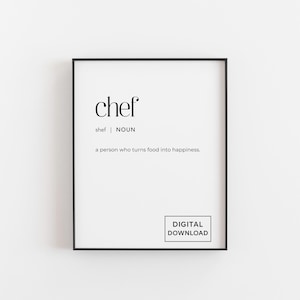 Impresión de definición de chef: Arte mural divertido para la cocina / Descarga digital / Regalo de cocina para chefs / Póster de tipografía culinaria