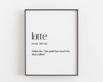 Latte Poster, Digital Download, Coffee Lover Gift, Great for Christmas or Birthdays, Kitchen Coffee Art, DictionaryPrintStore, Downloads