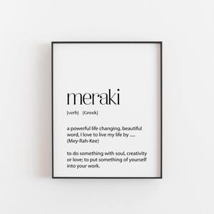 Greek Art, Meraki Definition, Greek Poster, Greek Wall Art, Greek Themed Home, Greek Decor, Greece Home Decor, Greek Inspiration, Life Quote