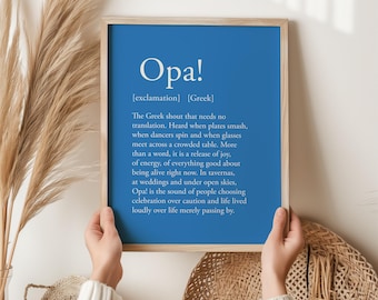 Opa Greek Print, Greek Celebration Gift, Greek Wall Art, Gift for Greek Lover, Yamas Greek Gift Set, Birthday Gift, Greek Culture Print