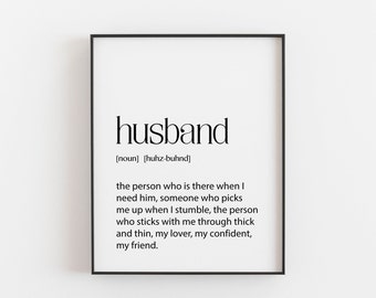 Husband Definition, Husband Gift, Husband Birthday Gift, Husband Wall Art, Hubby Gift, Husband Art, New Husband Gift, Husband Bedroom Art
