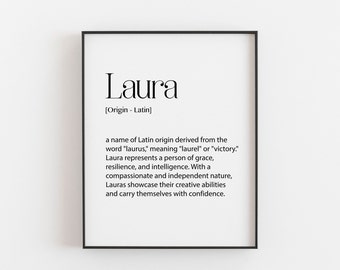 Laura Name Meaning Print - Latin Origin, Laurel Victory Symbol, Personalized Gift for Laura, Wall Art Decor, Personalised Baby Shower Gift