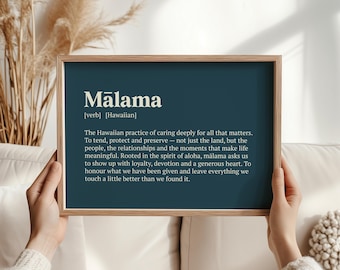Malama Hawaiian Print, Aloha Gift, Hawaiian Word Wall Art, Gift for Hawaii Lover, Meaningful Gift for Her, Birthday Gift, Care Print
