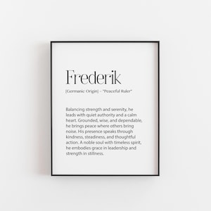 Frederik Name Art - Quiet Autorität Definition Print, Minimalistische Büro Dekoration, Geschenk für Geerdete Männer & Nachdenkliche Führer, Kinderzimmer Poster