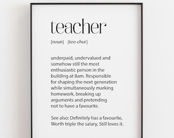 Lámina con la definición de profesor, regalo divertido para profesores, regalo de fin de curso, regalo de cumpleaños para profesores, agradecimiento a los profesores.