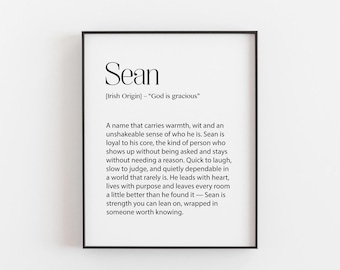 Sean-naamafdruk, gepersonaliseerd cadeau voor Sean, Sean-verjaardagscadeau, Ierse naamcadeau, naamdefinitie-afdruk, cadeau voor hem Sean