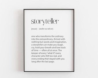 Verhalenverteller definitie print, cadeau voor schrijver, cadeau boekenliefhebber, cadeau auteur, cadeau creatief schrijven, verhalenverteller muurkunstposter