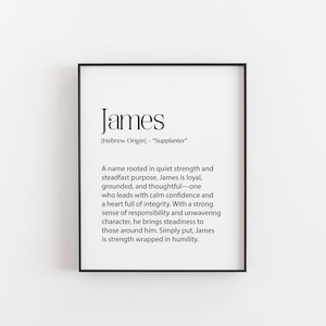 James Name Bedeutung Print - Starke und zeitlose Wandkunst - Baby Junge Kinderzimmer Dekor - Biblischer Name Poster - Vatertagsgeschenk - 20x25 cm