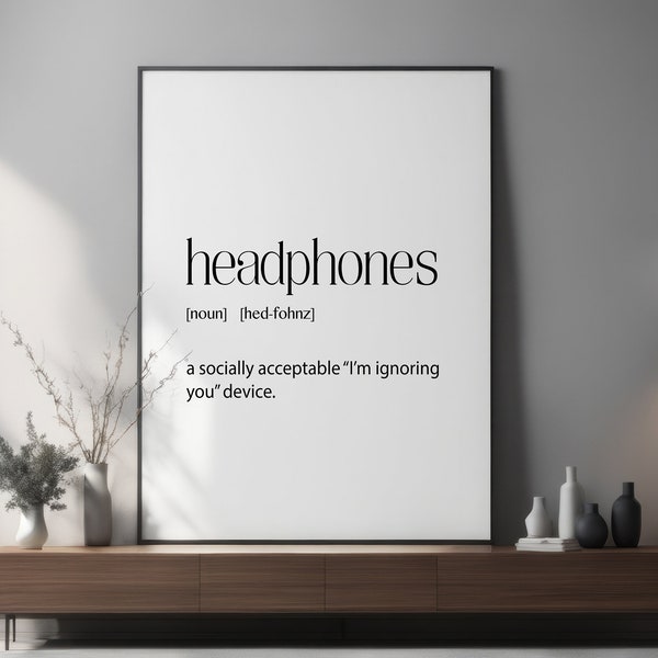 Bedroom Decor, Room Decor for Teen Boys, Room Decor for Teen Girls, Headphones Definition, Teenager Wall Art, Teen Room Decor, Funny Teen