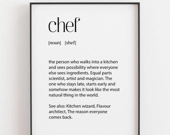 Chef Definition Print, Funny Gift for Chef, Kitchen Wall Art, Chef Birthday Gift, Personalised Chef Print