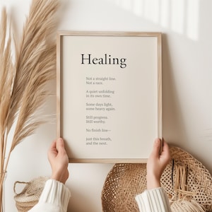 Healing definitie print, geestelijke gezondheid citaat kunst aan de muur, minimalistische neutrale poster, zelfliefde therapie cadeau, rustige esthetische kamer decor