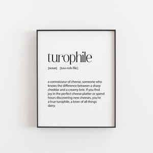 Turophiler Druck - Käseliebhaber Definition Poster, Foodie Wandkunst, Gourmet Geschenk für Käseliebhaber & Charcuterie Board Fans