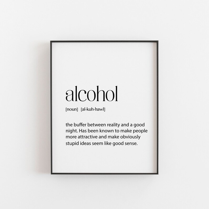 Alcohol Definition Print Word Definition Dictionary Art Etsy UK