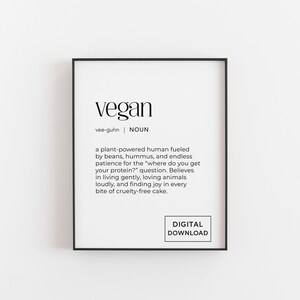 Vegan Definition Print – Digital Download Wall Art, Funny Plant-Based Poster, Minimalist Typography Printable, Gift for Vegans, Premium Art
