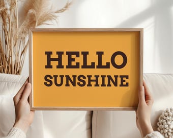 Hello Sunshine Wall Art Print – Bright Yellow Typography Poster, Positive Quote Home Decor, Summer Gift, Motivational Print for Living Room